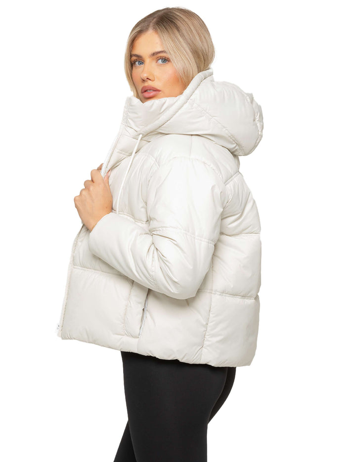Enzo Jeans Women's Hooded Puffer Coat - Off White