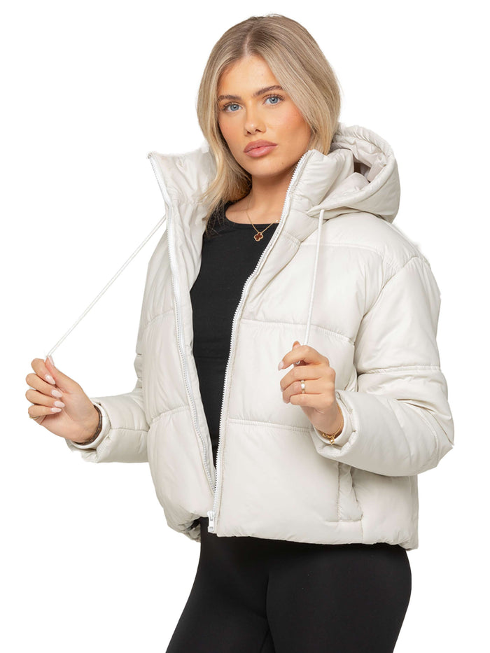 enzo jeans Women's Hooded Puffer Coat - Off White