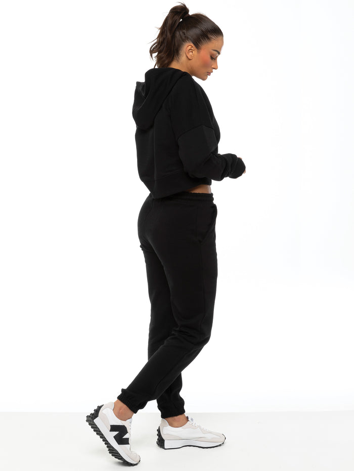 Enzo Jeans Zip Crop Hoodie And Jogger Set - Black