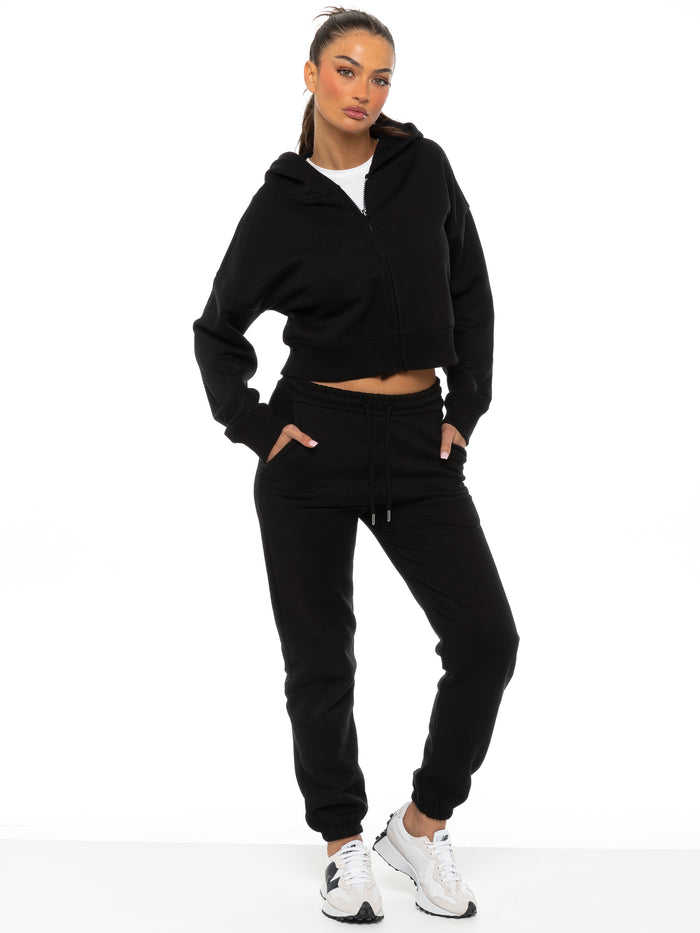 enzo jeans Zip Crop Hoodie and Jogger Set - Black