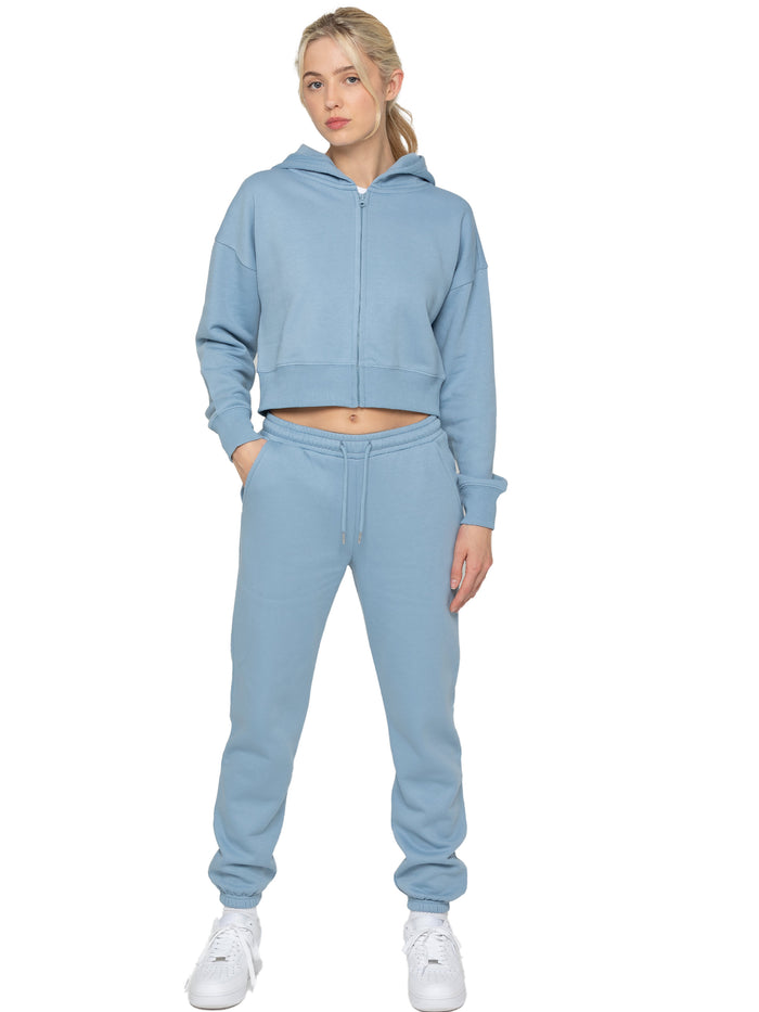 Enzo Jeans Zip Crop Hoodie And Jogger Set - Blue