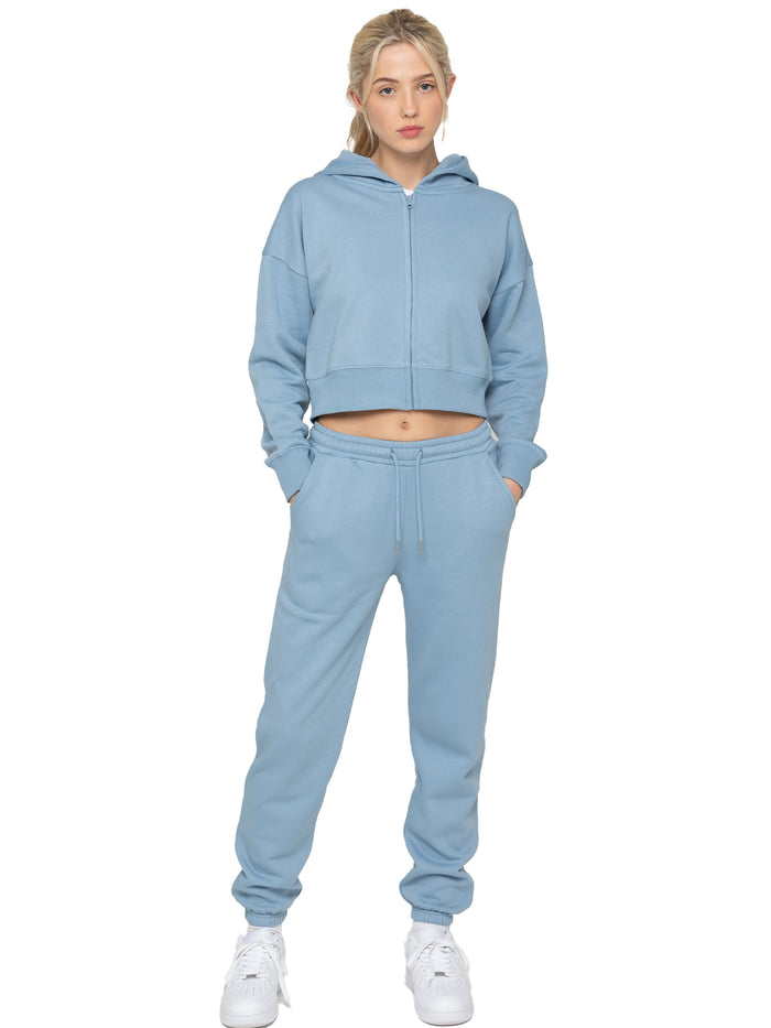 enzo jeans Zip Crop Hoodie and Jogger Set - Blue