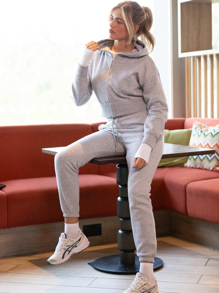 Enzo Jeans Zip Crop Hoodie And Jogger Set - Grey