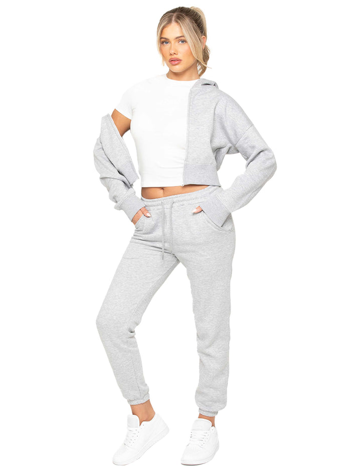 Enzo Jeans Zip Crop Hoodie And Jogger Set - Grey