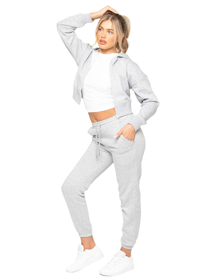 enzo jeans Zip Crop Hoodie and Jogger Set - Grey