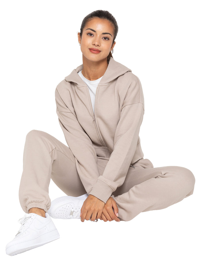 enzo jeans Zip Crop Hoodie and Jogger Set - Oatmeal