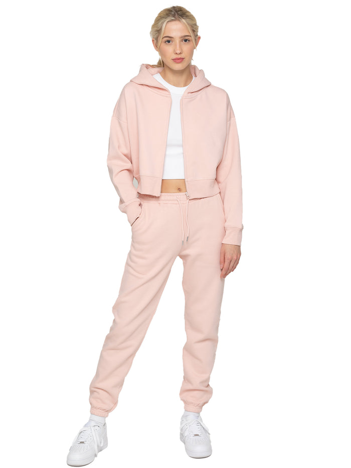 Enzo Jeans Zip Crop Hoodie And Jogger Set - Peach
