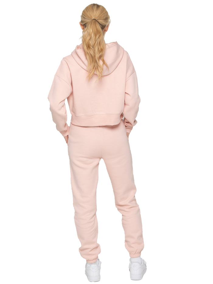 Enzo Jeans Zip Crop Hoodie And Jogger Set - Peach