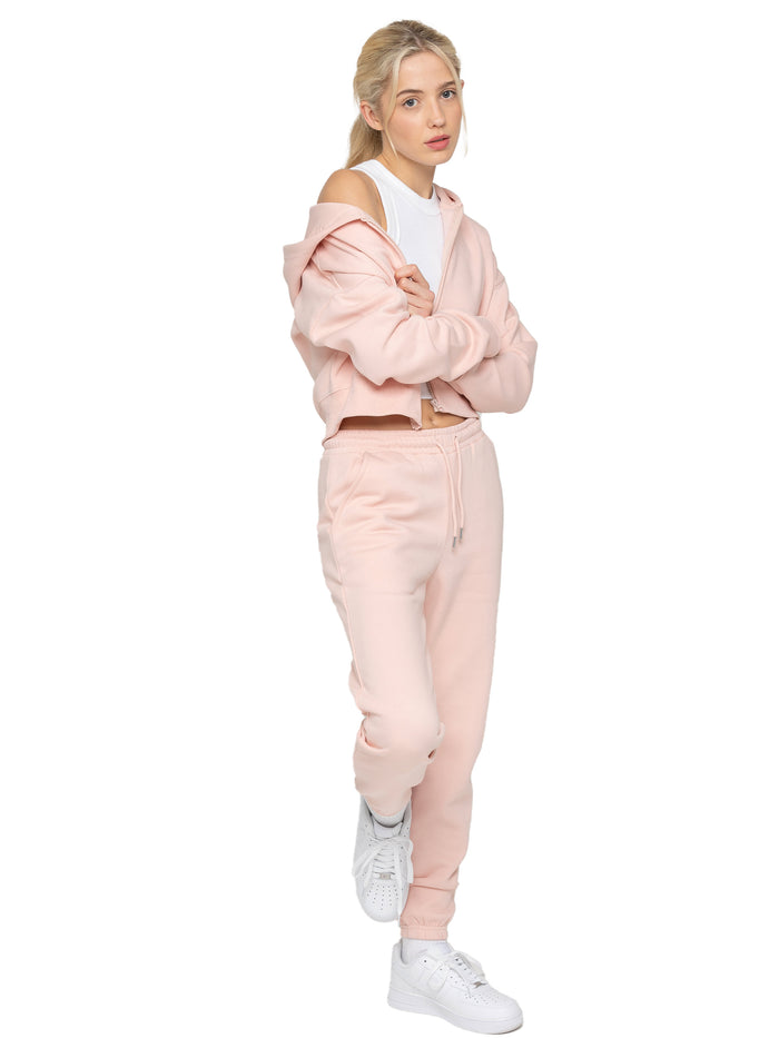 Enzo Jeans Zip Crop Hoodie And Jogger Set - Peach