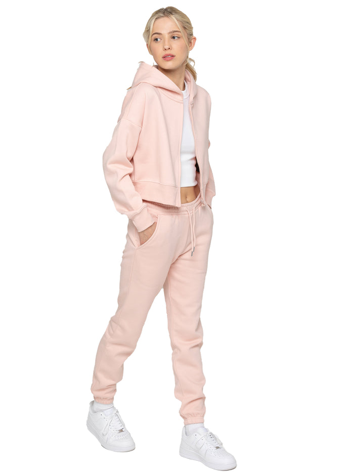 enzo jeans Zip Crop Hoodie and Jogger Set - Peach