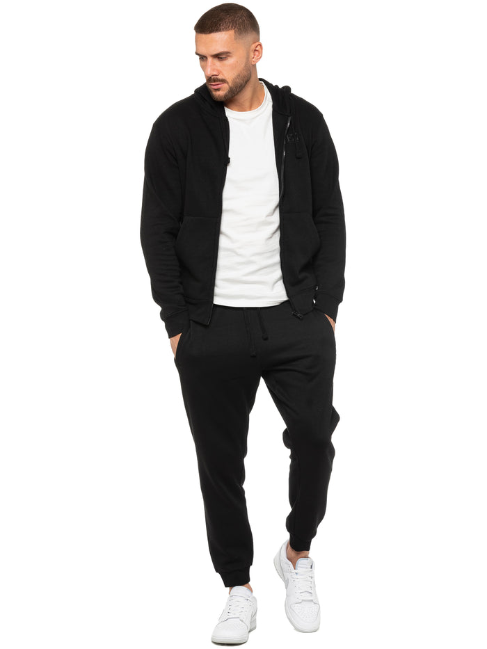 Enzo Jeans Zip Up Hoodie And Joggers Set - Black
