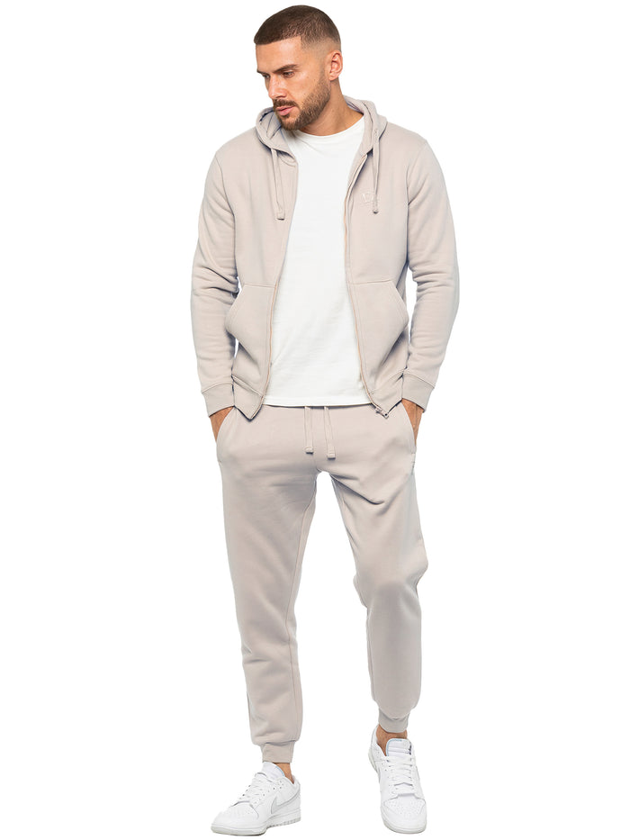 Enzo Jeans Zip Up Hoodie And Joggers Set - Clay