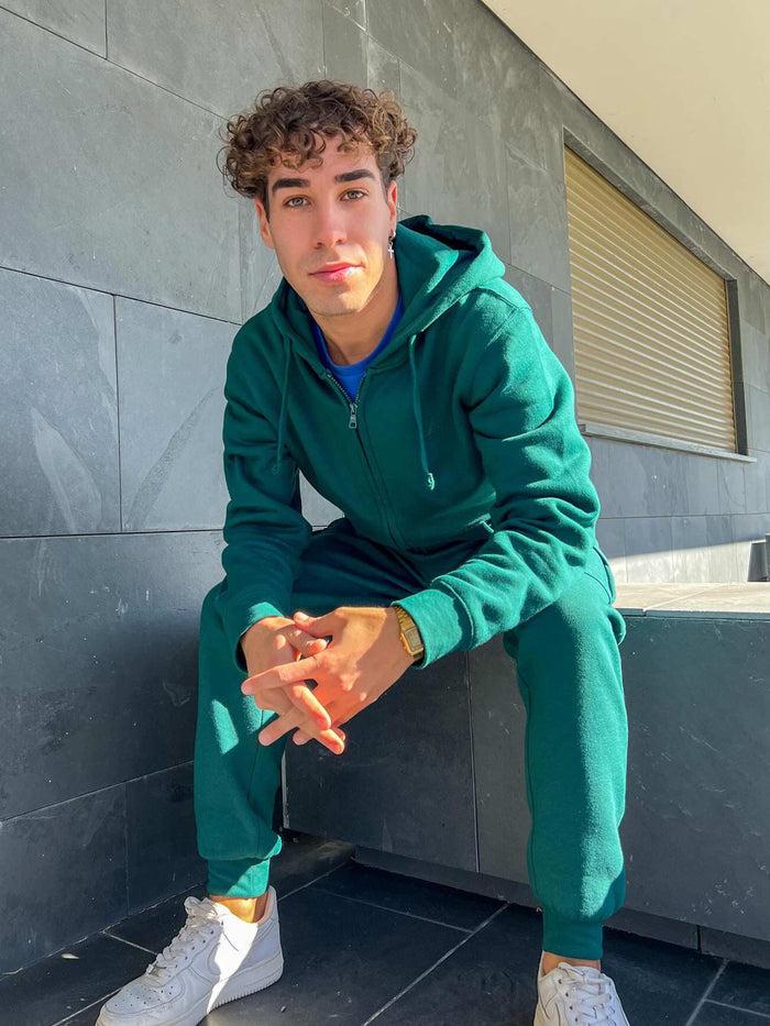 Enzo Jeans Zip Up Hoodie And Joggers Set - Green