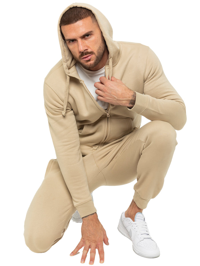 Enzo Jeans Zip Up Hoodie And Joggers Set - Stone