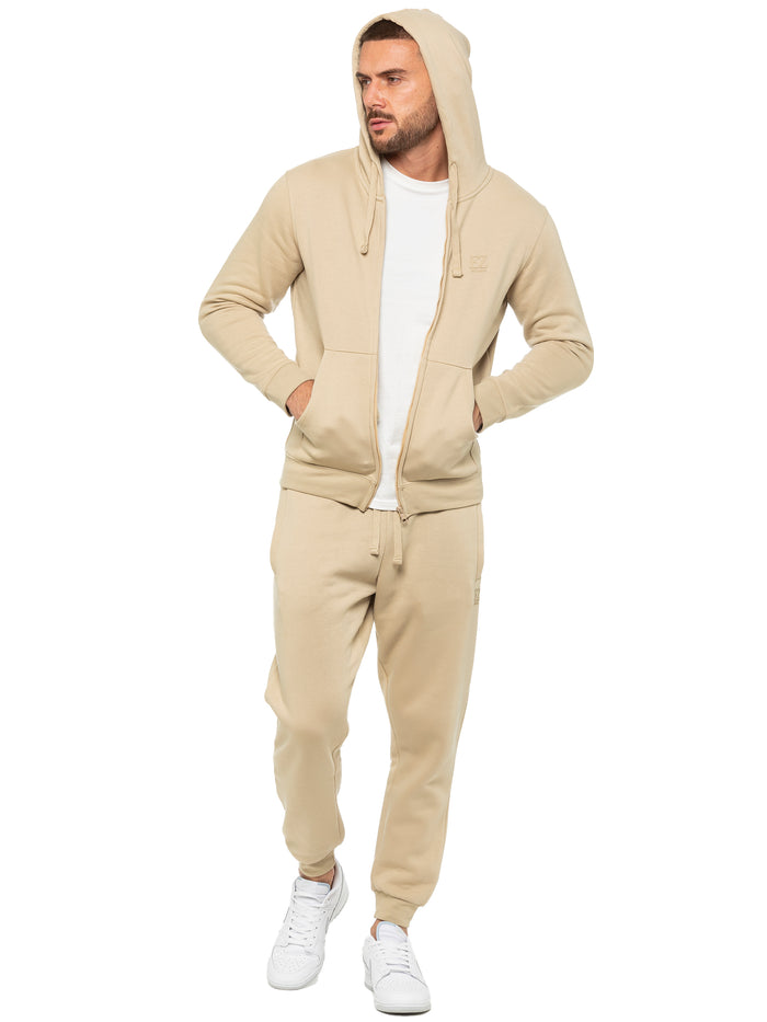 enzo jeans Zip Up Hoodie and Joggers Set - Stone