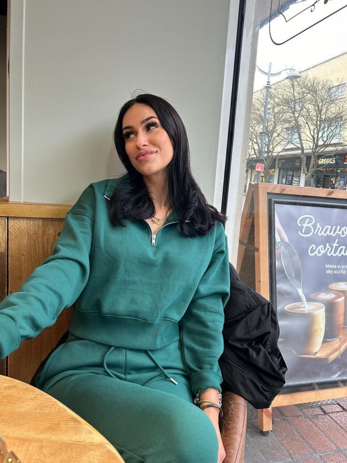 Enzo Jeans Half Zip Pullover Sweatshirt - Forest Green