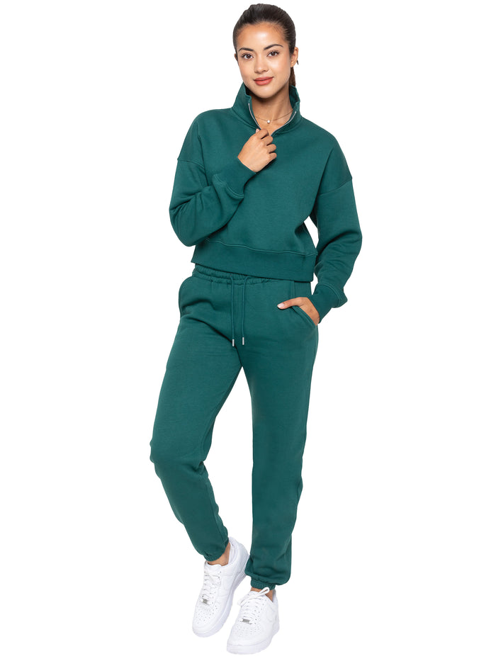 Enzo Jeans Half Zip Pullover Sweatshirt - Forest Green