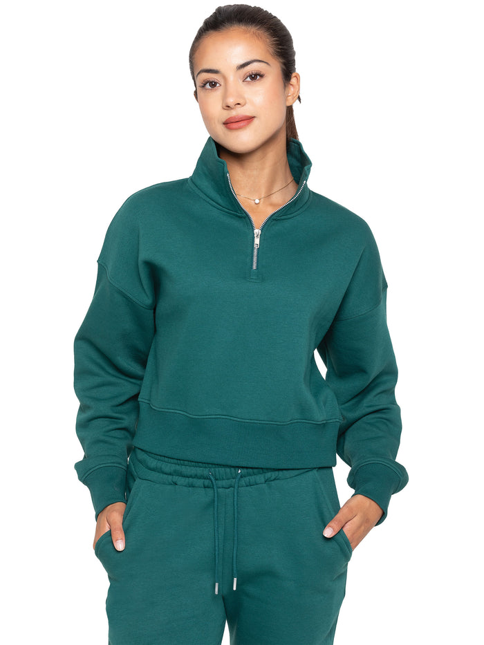 enzo jeans Half Zip Pullover Sweatshirt - Forest Green