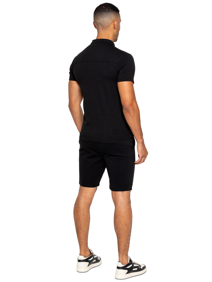 Enzo Jeans Karson Cotton Zip Polo Shirt And Shorts Set - Black