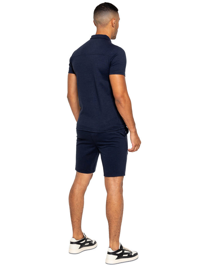 Enzo Jeans Karson Cotton Zip Polo Shirt And Shorts Set - Navy