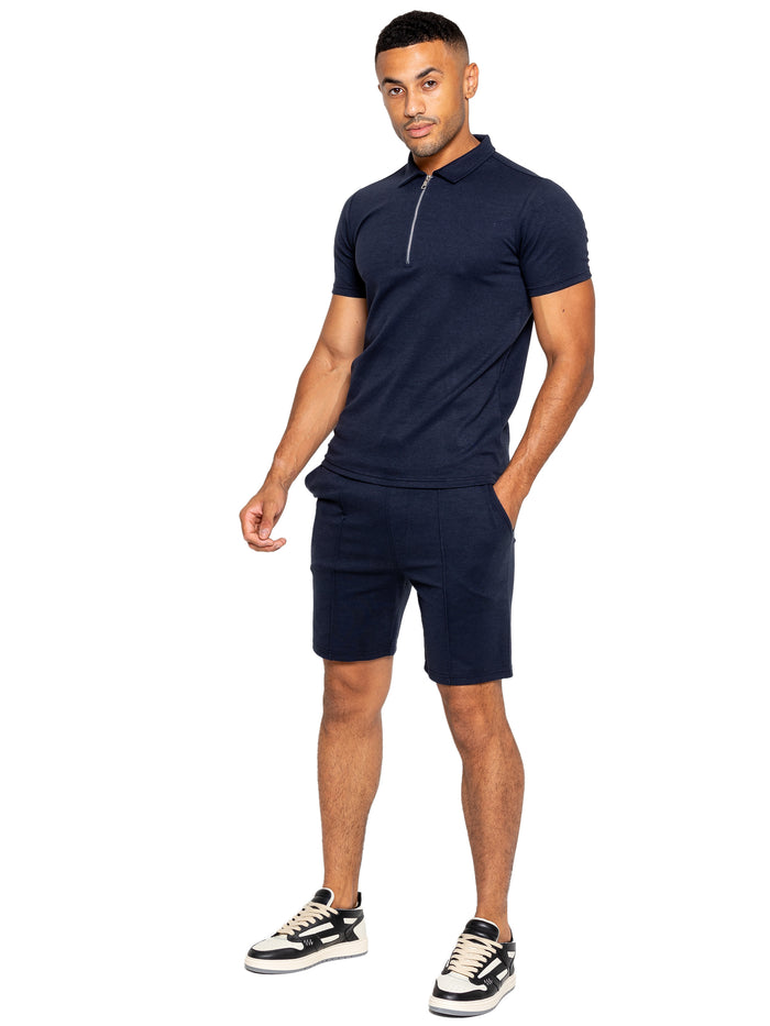 enzo jeans Karson Cotton Zip Polo Shirt and Shorts Set - Navy