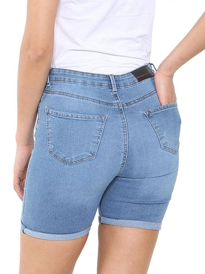 Enzo Jeans Lexi Rip Stretch Denim Shorts - Light Blue