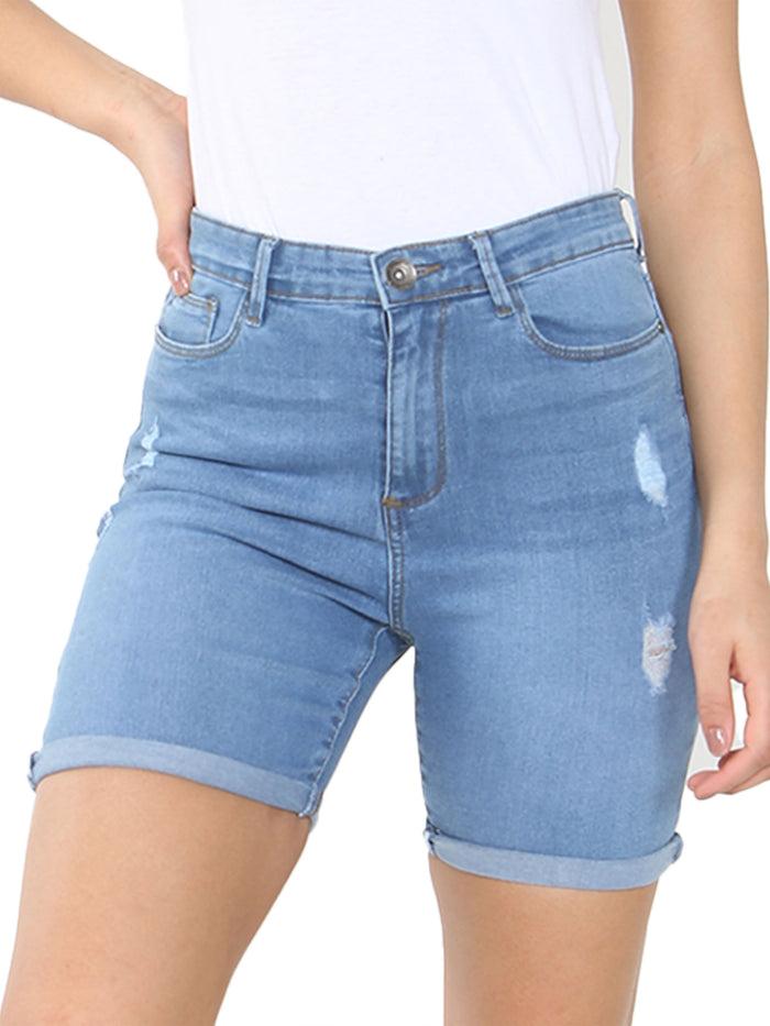 enzo jeans Lexi Rip Stretch Denim Shorts - Light Blue