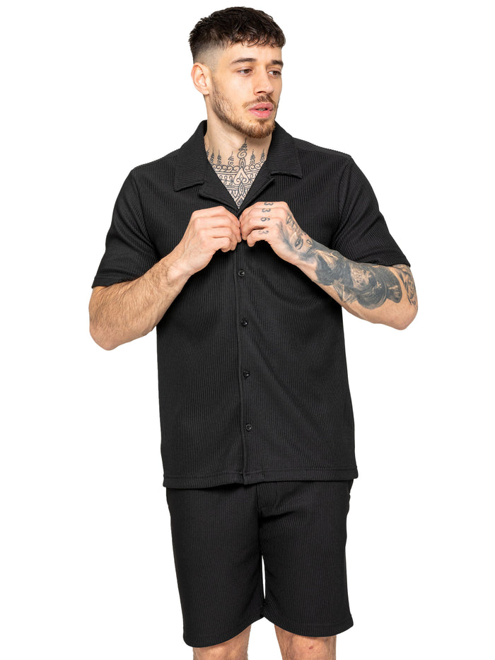 Enzo Jeans Matteo Pleated Shirt And Shorts Set - Black