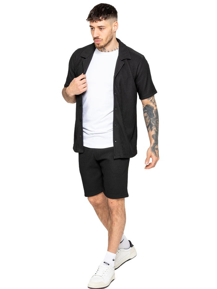 enzo jeans Matteo Pleated Shirt and Shorts Set - Black