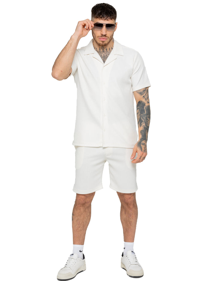 Enzo Jeans Matteo Pleated Shirt And Shorts Set - Off White