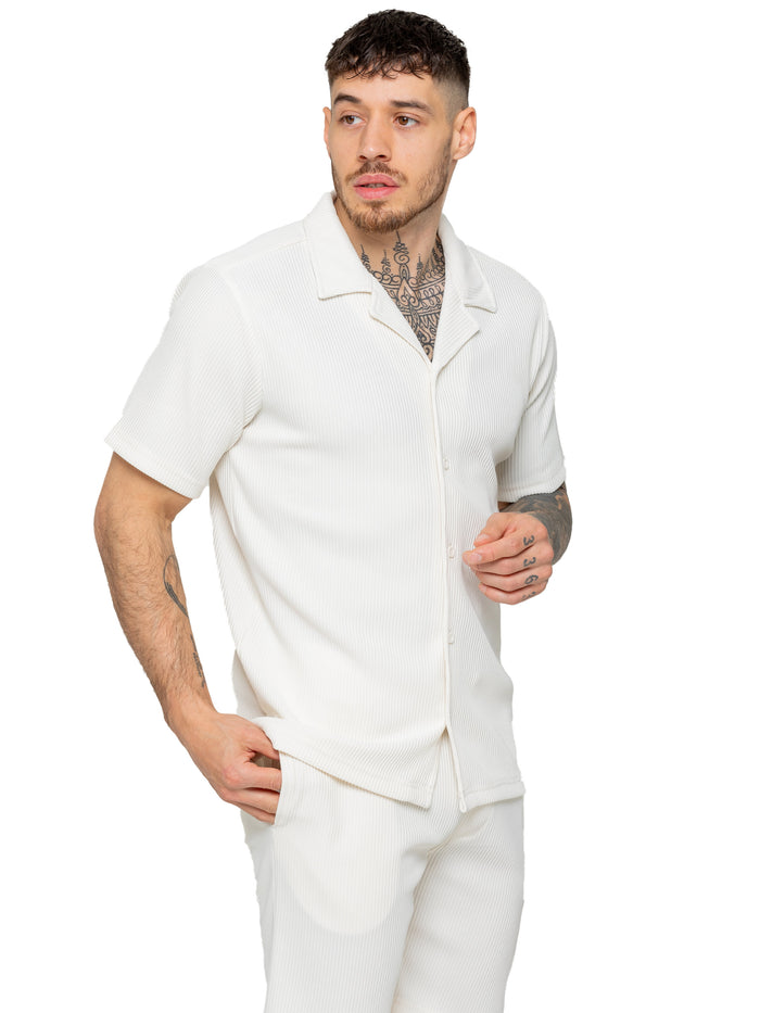 Enzo Jeans Matteo Pleated Shirt And Shorts Set - Off White