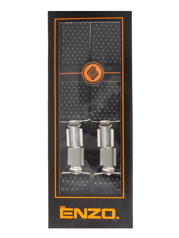 Enzo Jeans Men's Elasticated Braces - Black Polka Dot