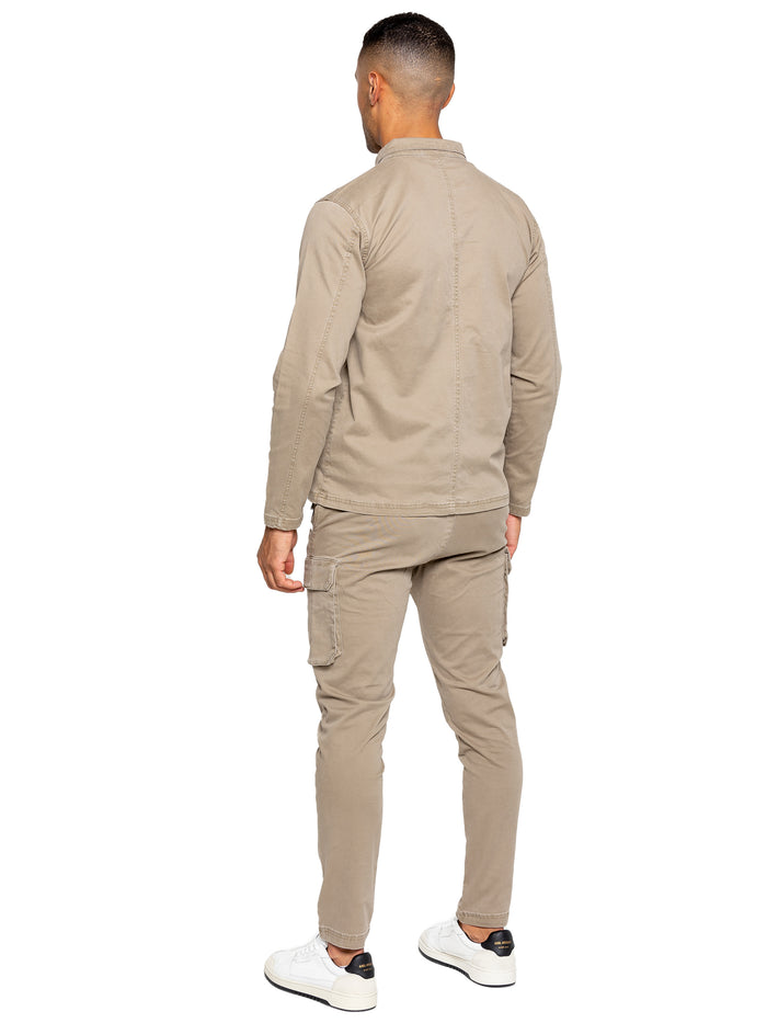 Enzo Jeans Nova Dye Cargo Jacket And Pants Set - Beige