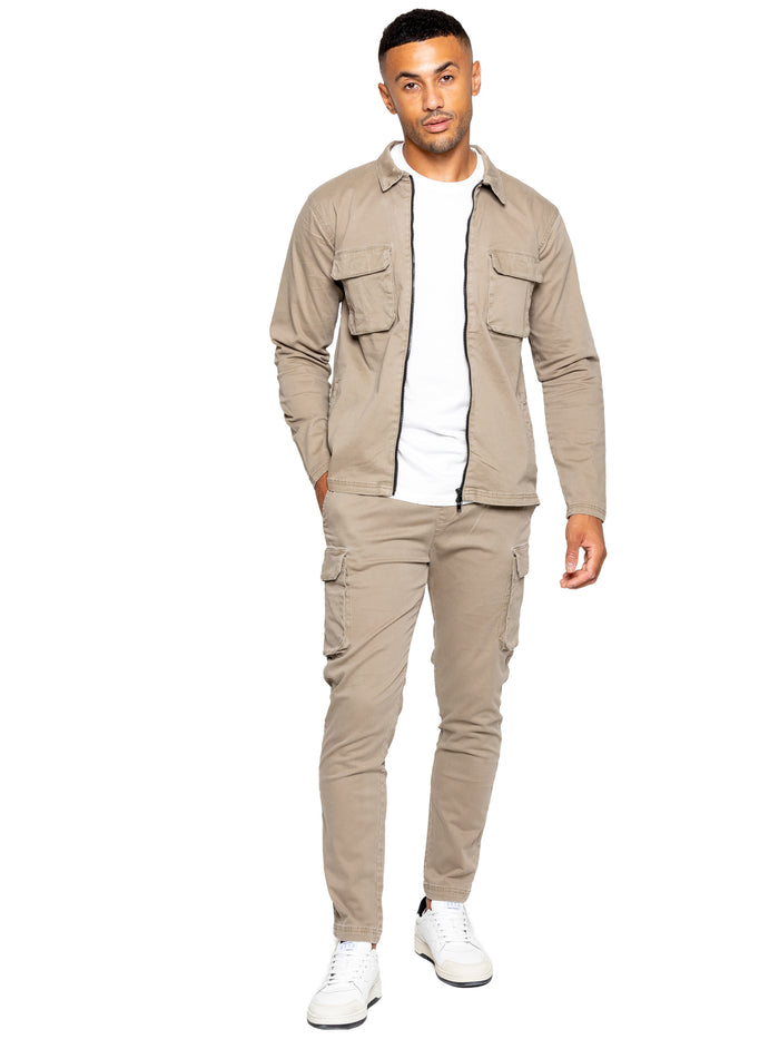 enzo jeans Nova Dye Cargo Jacket and Pants Set - Beige