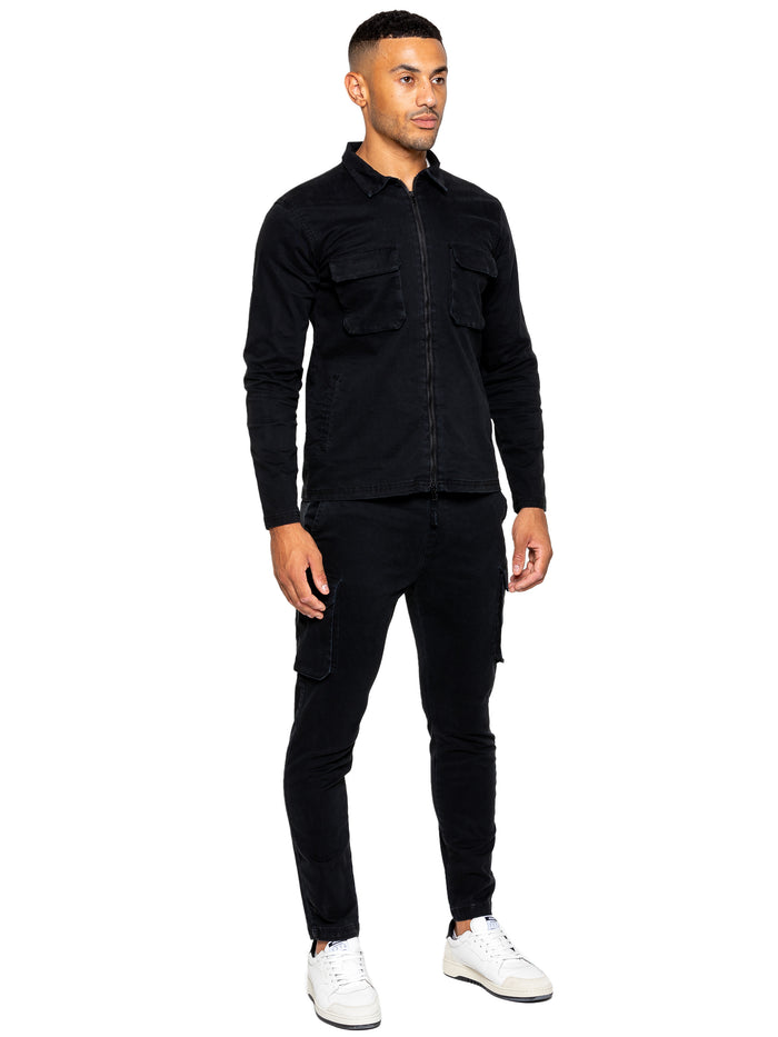 Enzo Jeans Nova Dye Cargo Jacket And Pants Set - Black