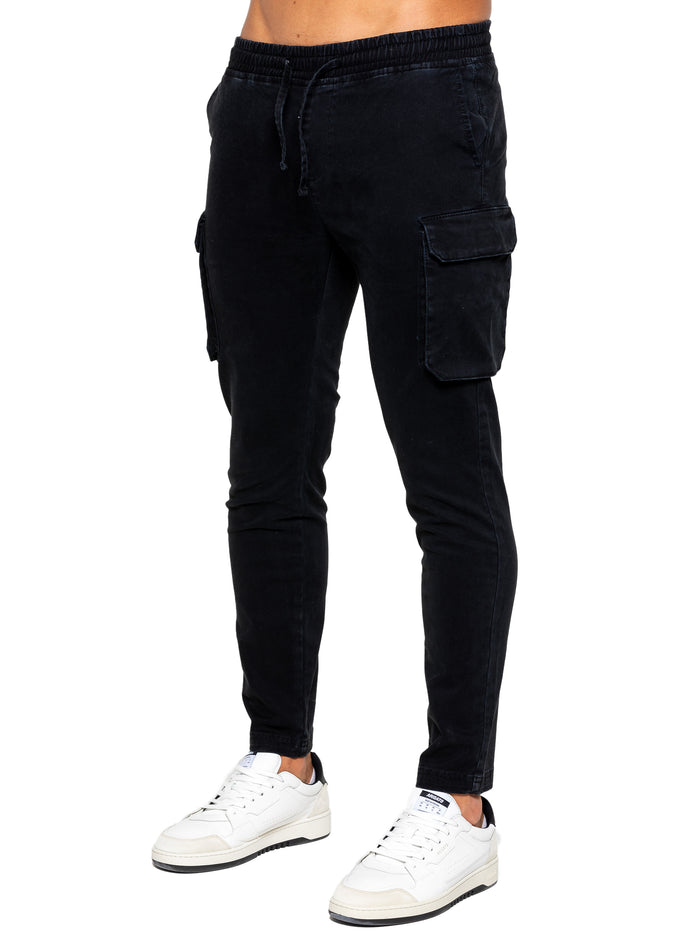 Enzo Jeans Nova Dye Cargo Jacket And Pants Set - Black
