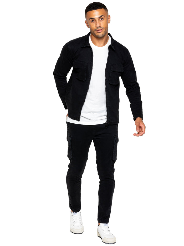enzo jeans Nova Dye Cargo Jacket and Pants Set - Black