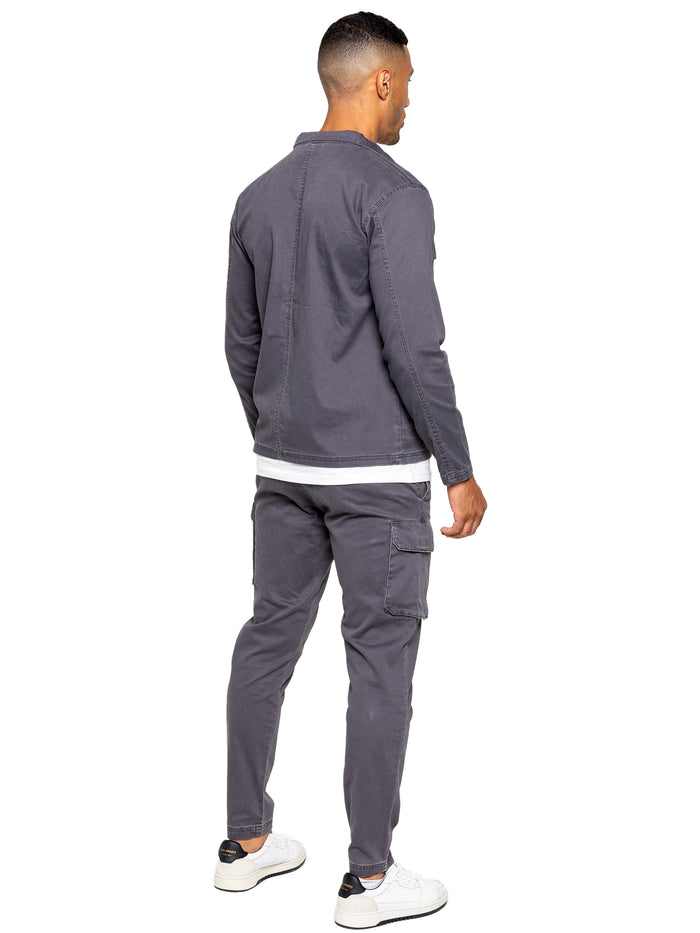Enzo Jeans Nova Dye Cargo Jacket And Pants Set - Grey