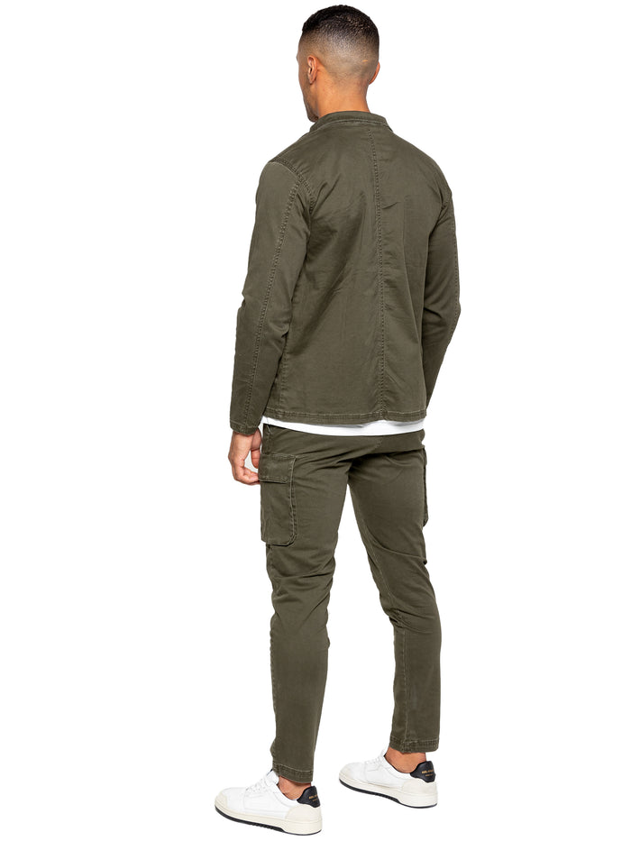 Enzo Jeans Nova Dye Cargo Jacket And Pants Set - Khaki