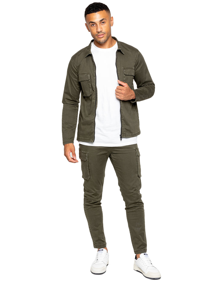 enzo jeans Nova Dye Cargo Jacket and Pants Set - Khaki
