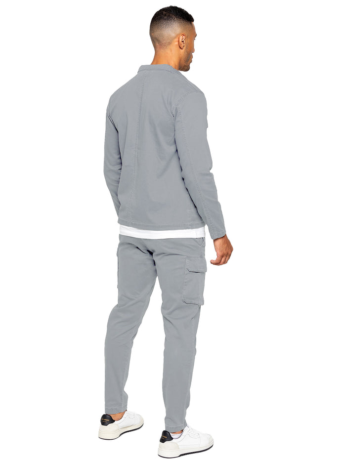 Enzo Jeans Nova Dye Cargo Jacket And Pants Set - Light Grey