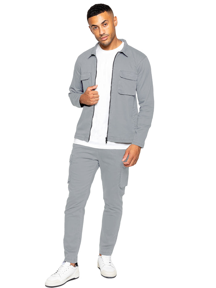 enzo jeans Nova Dye Cargo Jacket and Pants Set - Light Grey