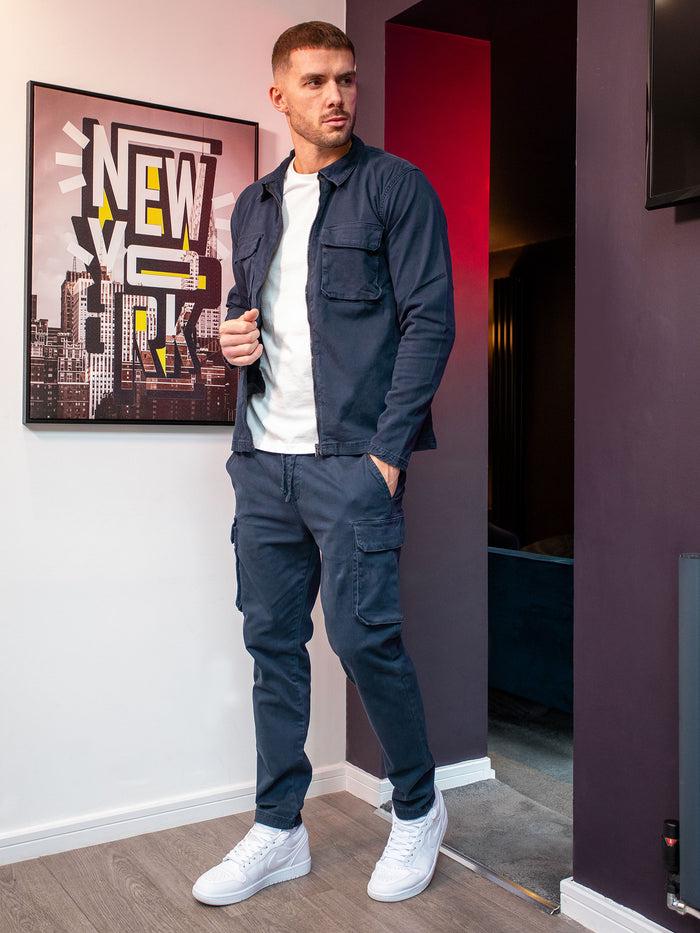 Enzo Jeans Nova Dye Cargo Jacket And Pants Set - Navy
