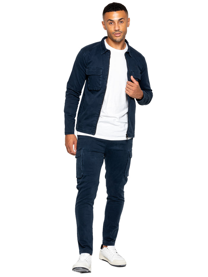 Enzo Jeans Nova Dye Cargo Jacket And Pants Set - Navy