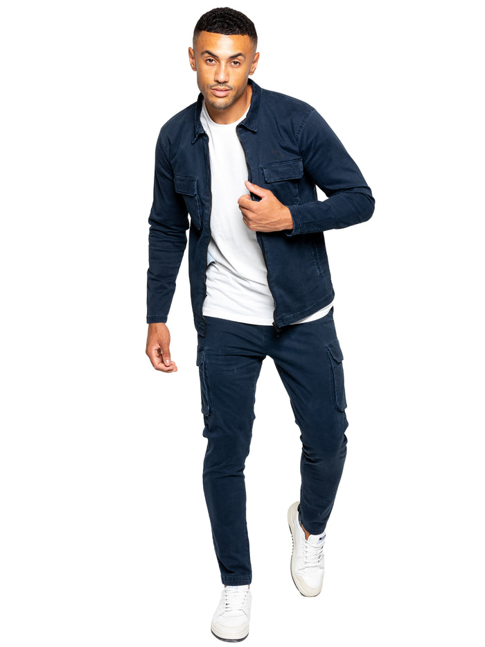 enzo jeans Nova Dye Cargo Jacket and Pants Set - Navy
