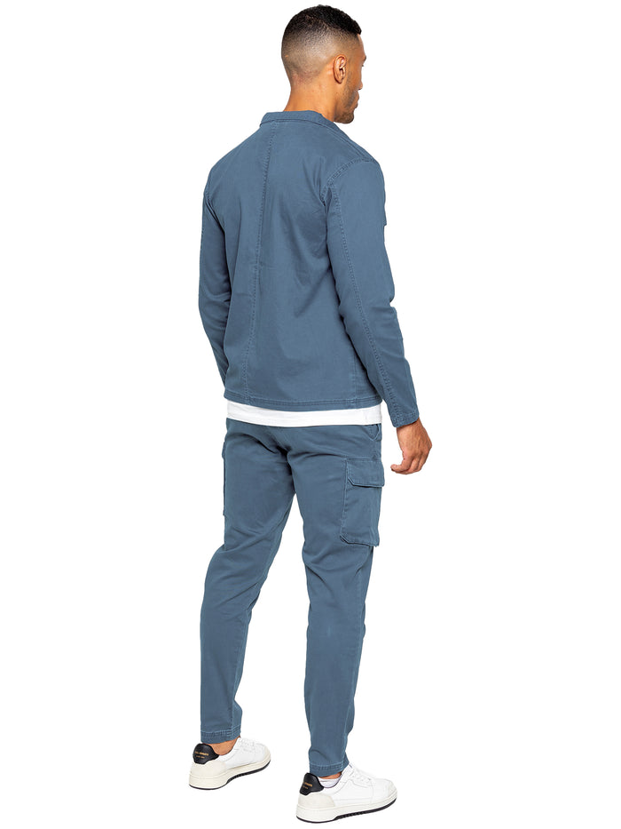 Enzo Jeans Nova Dye Cargo Jacket And Pants Set - Steel Blue