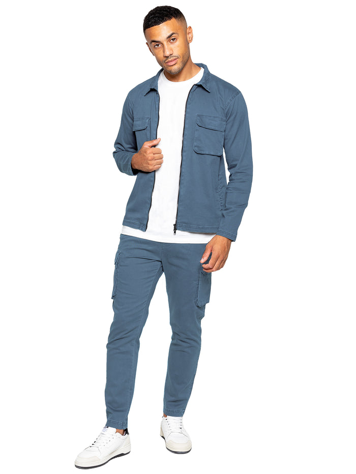enzo jeans Nova Dye Cargo Jacket and Pants Set - Steel Blue
