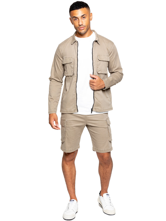 enzo jeans Nova Dye Cargo Jacket and Shorts Set - Beige