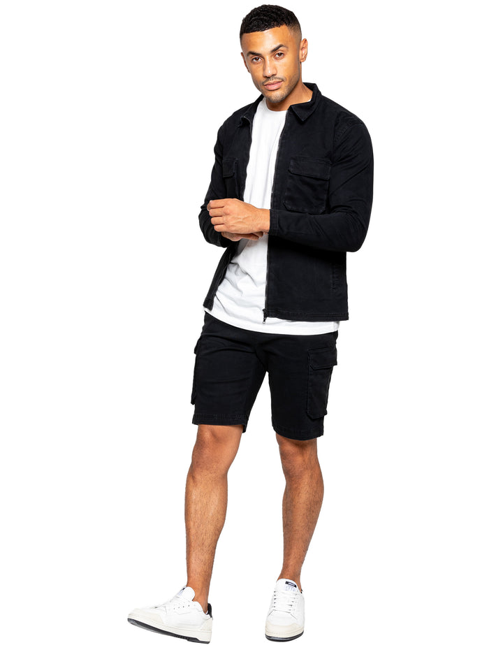 Enzo Jeans Nova Dye Cargo Jacket And Shorts Set - Black