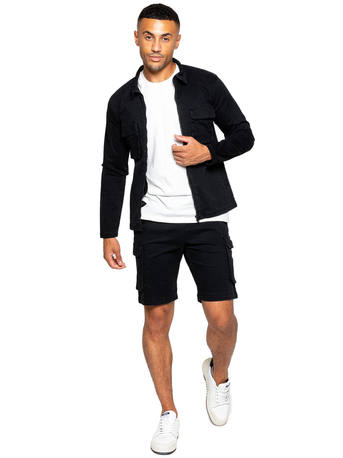 enzo jeans Nova Dye Cargo Jacket and Shorts Set - Black